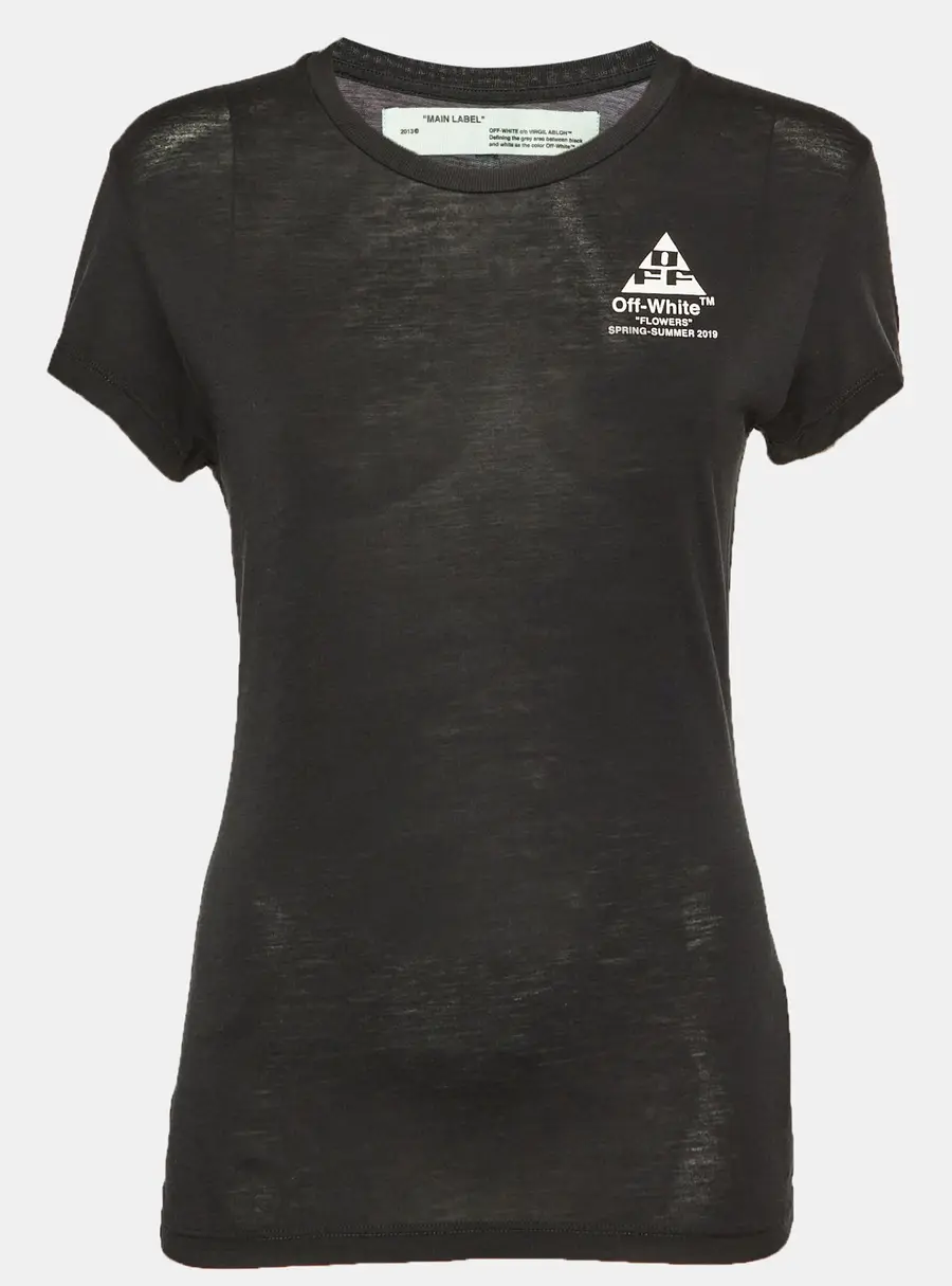 Off-White Black Arrow Floral Print Knit Slim Fit T-Shirt S