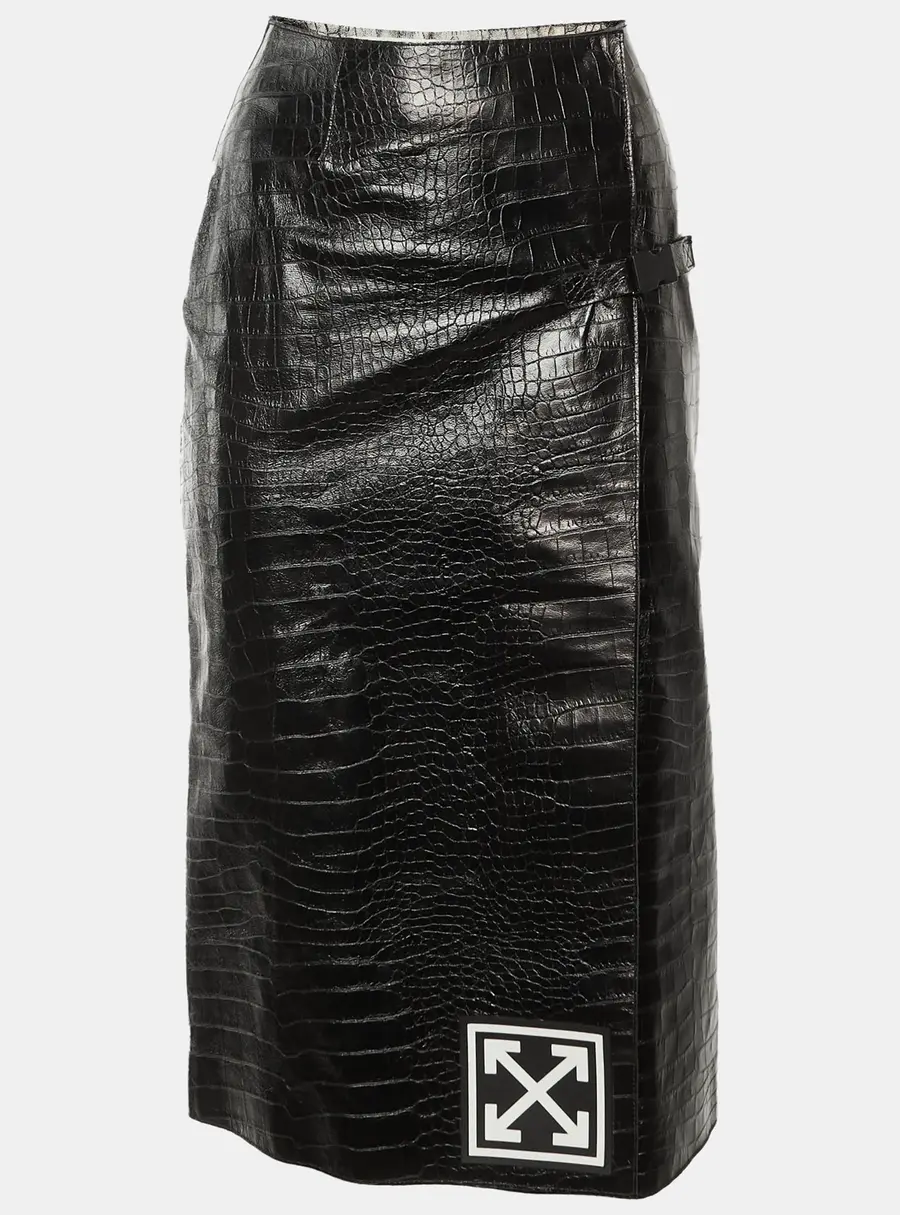 Off-White Black Embossed Leather Wrap Skirt S