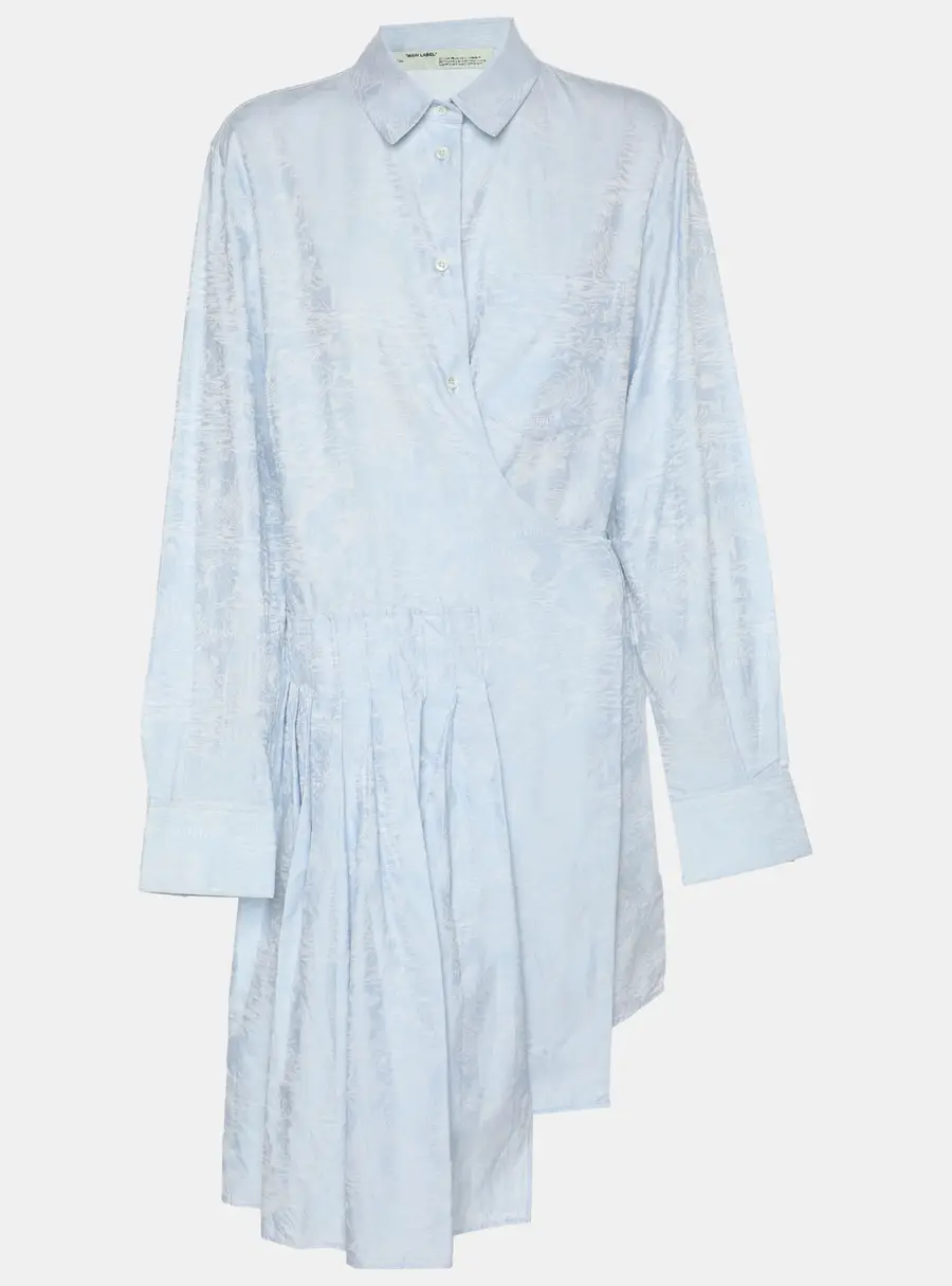 Off-White Light Blue Jacquard Belted Pleated Shirt Dress M