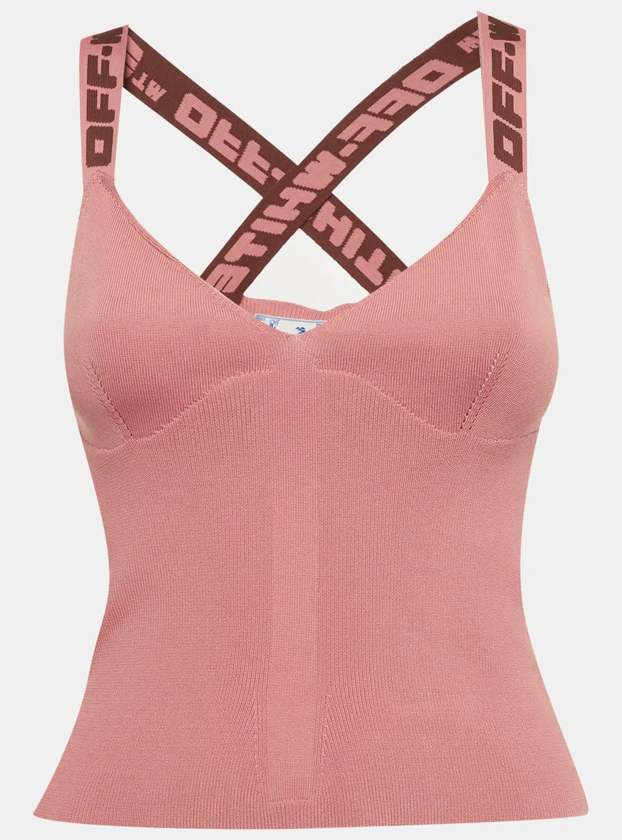 Off-White Light Pink Stretch Knit Logo Band Tank Top L