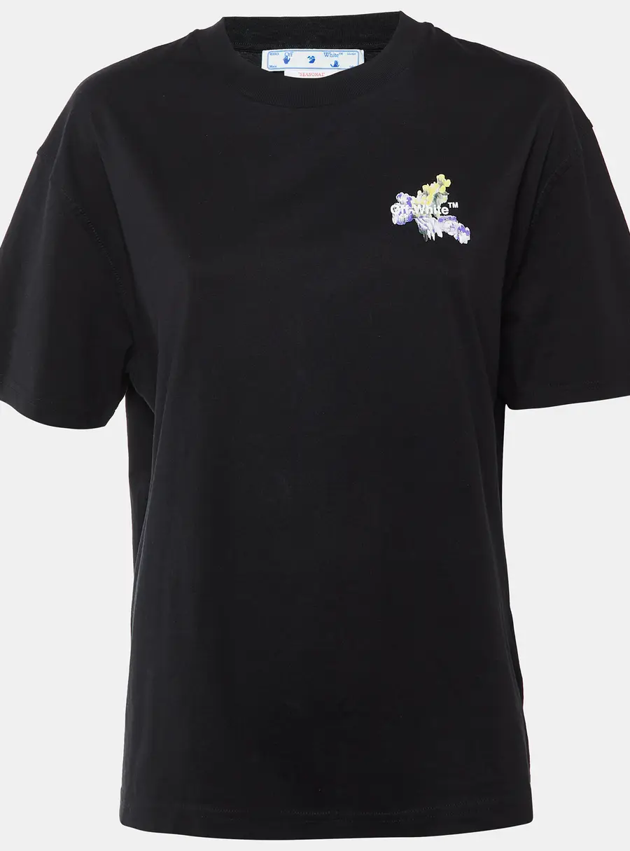 Off-White Black Floral Print Cotton Crew Neck T-Shirt M