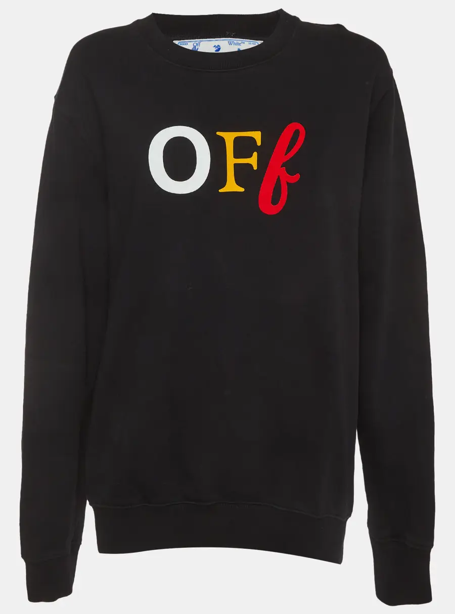 Off-White Black Logo Print Cotton Knit Oversized Sweatshirt S