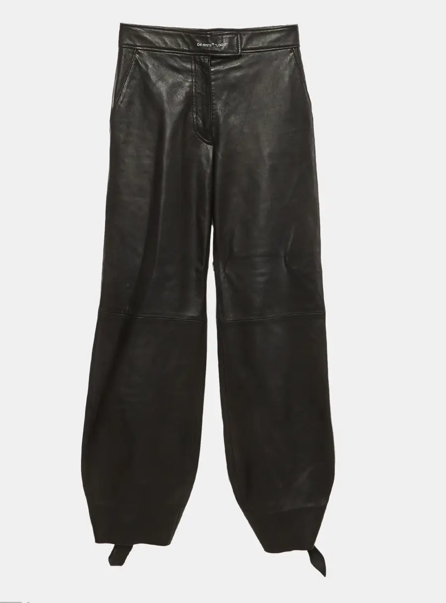 Off-White Black Logo Print Leather Bow Detail Pants S