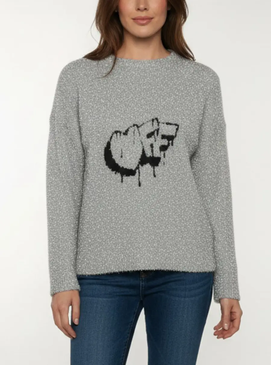 Off-White Silver Logo Intarsia Lurex Knit Sweater S