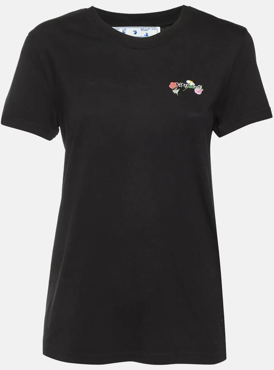 Off-White Black Arrow Floral Embroidered Jersey T-Shirt S