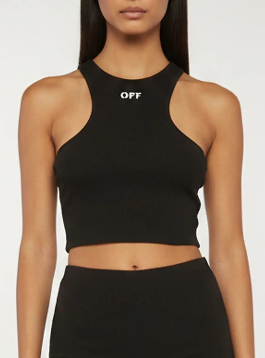 Off-White Black Logo Graphic Rib Knit Tank Top M