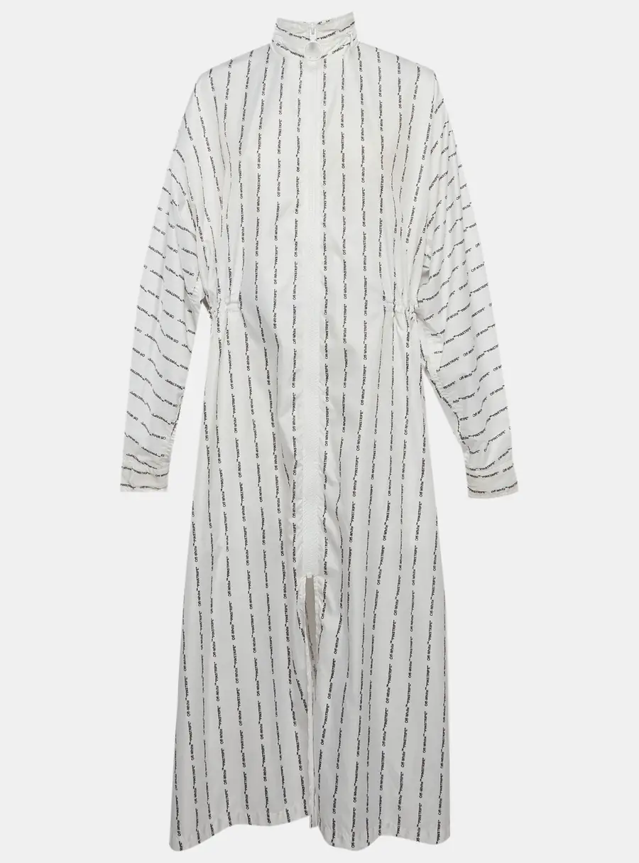 Off-White White Logo Pinstripe Synthetic Long Hooded Coat S