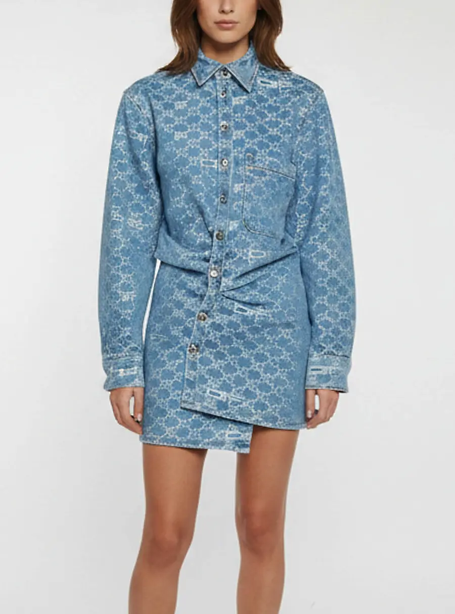 Off-White Blue Monogram Jacquard Denim Twist Mini Dress S