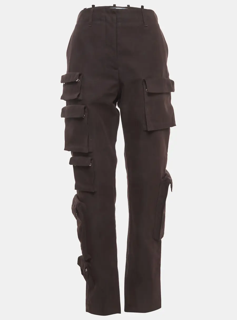 Off-White Brown Gabardine Multi-Pocket Cargo Pants M