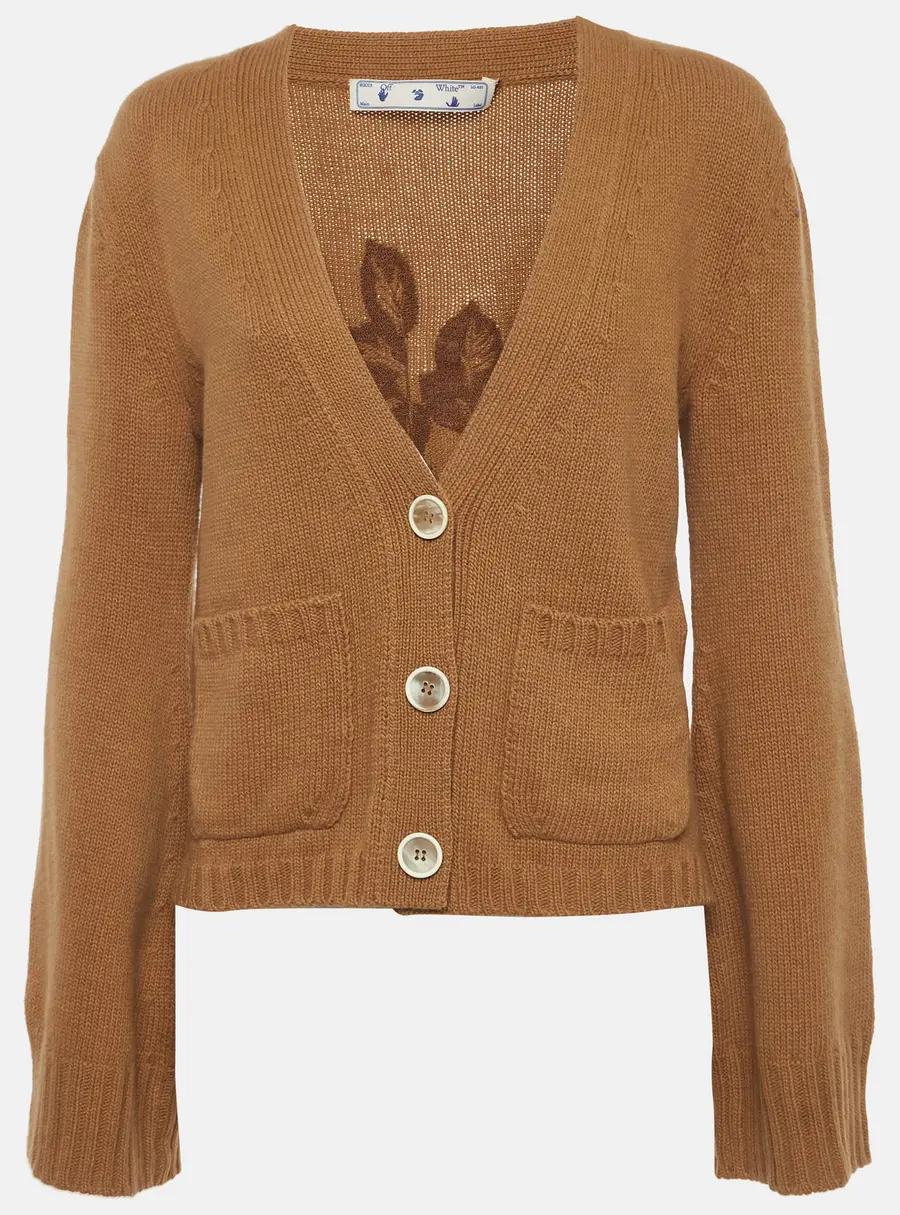 Off-White Beige Floral Embroidered Knit Cardigan M