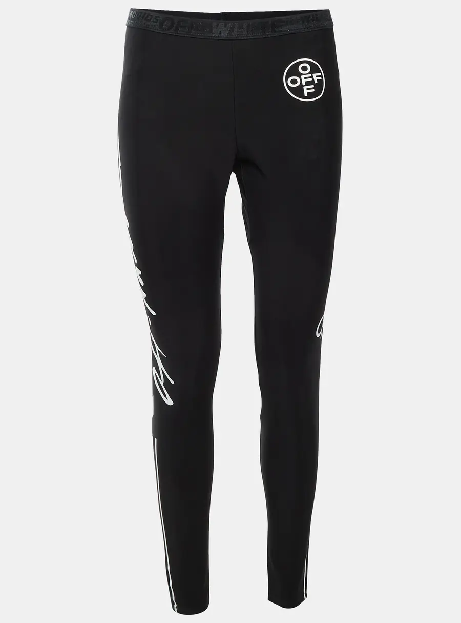 Off-White Black Diagonal Logo Print Jersey Leggings M
