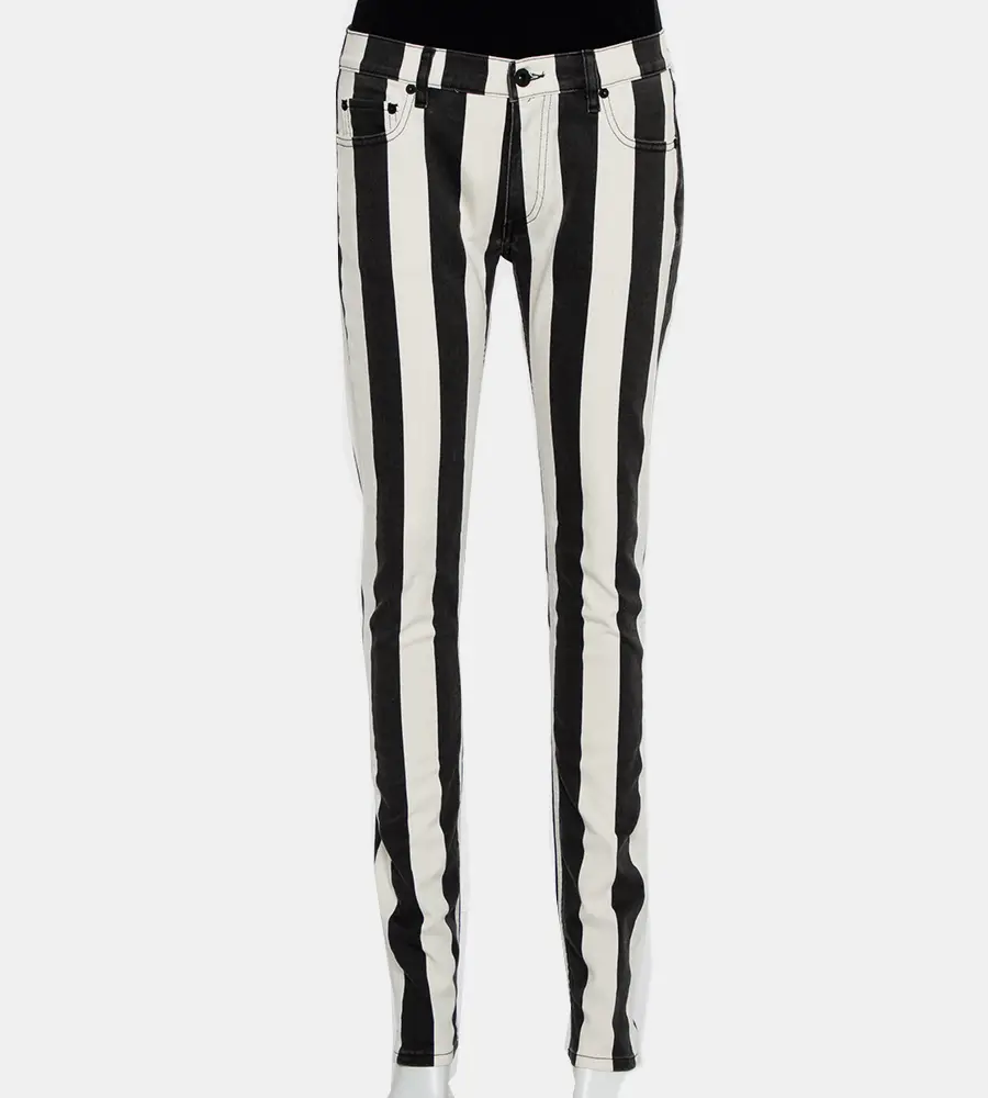 Off White Monochrome Striped Denim Skinny Jeans M