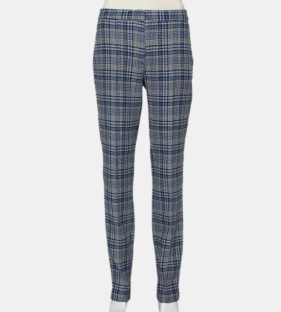 Off-White Blue & Grey Patterned Wool Zip Detail tapered Leg Pants M
