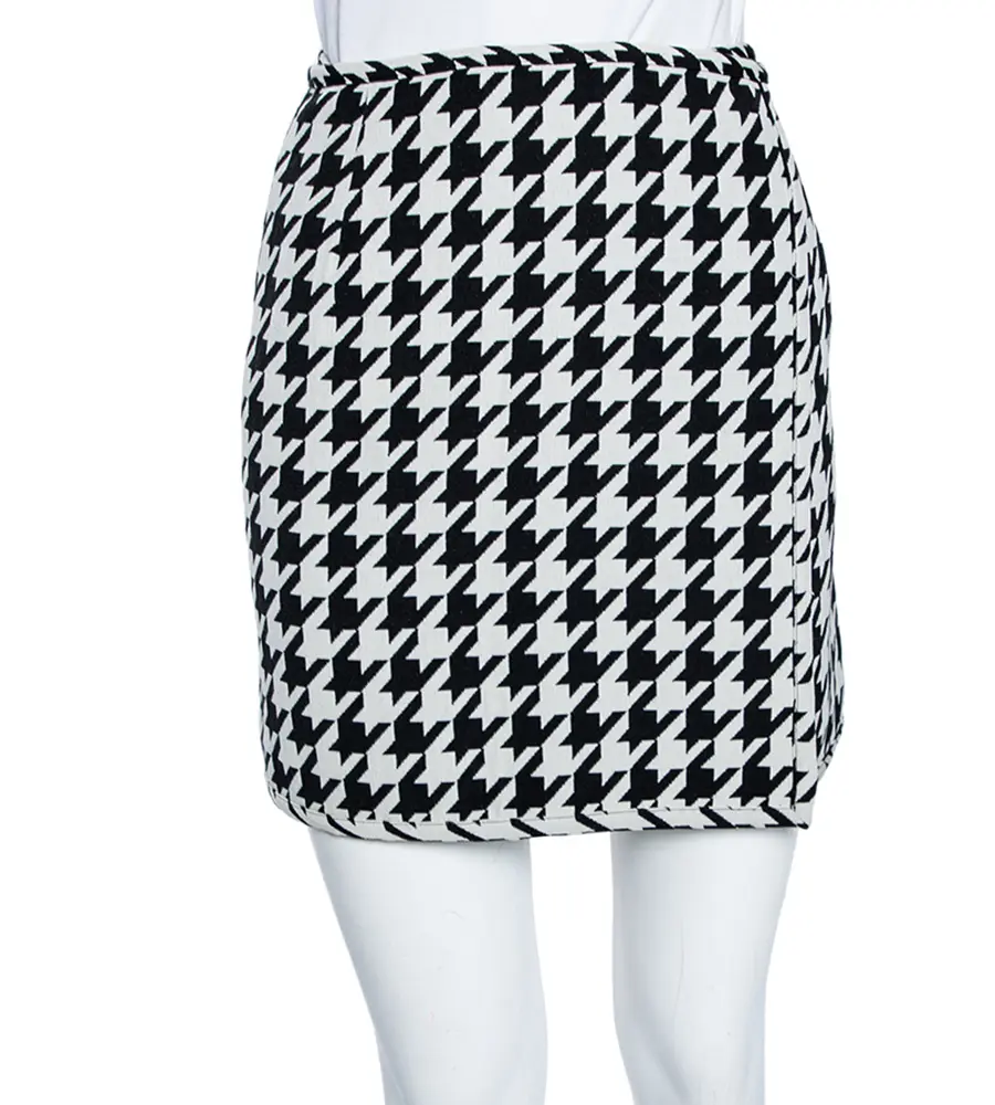 Off-White Monochrome Houndstooth Print Wool Mini Wrap Skirt S