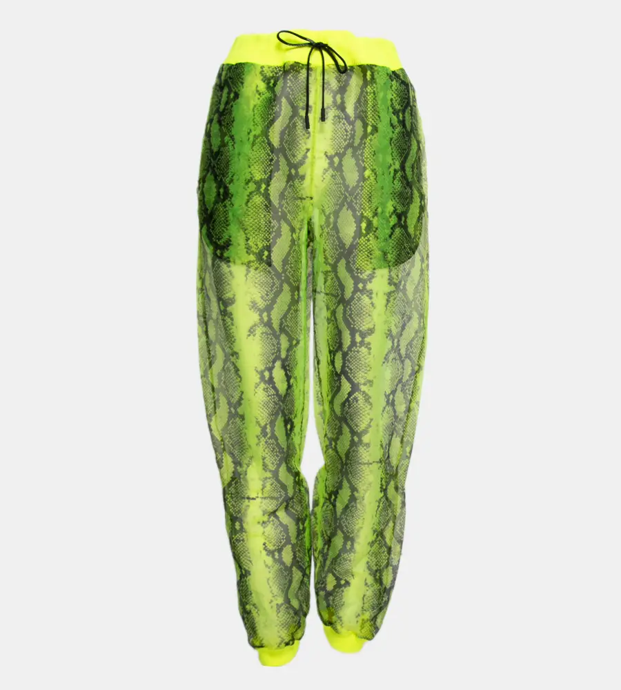 Off-White Neon Yellow Snake Print Tulle Rib Knit Trimmed Joggers M