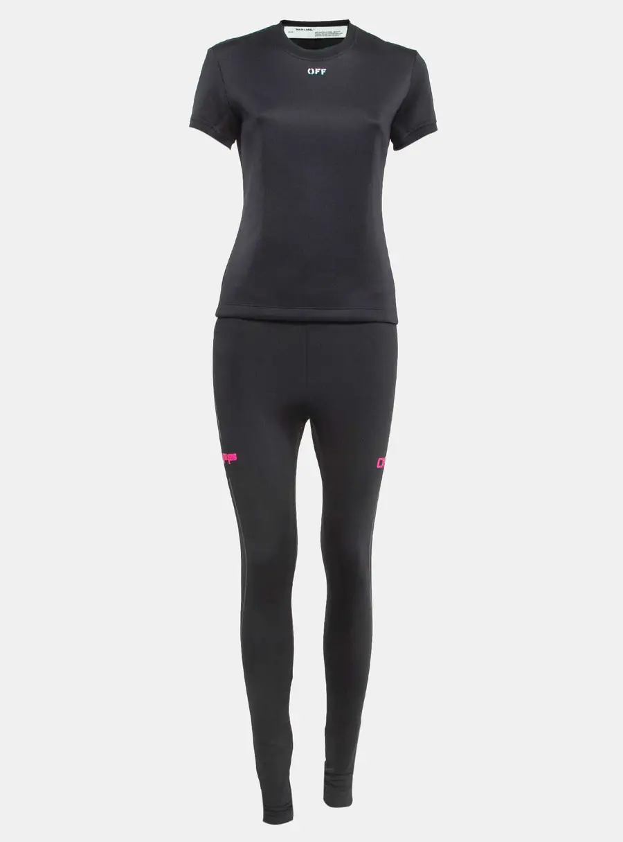 Off-White Black Jersey Active Wear T-shirt and Leggings Set S