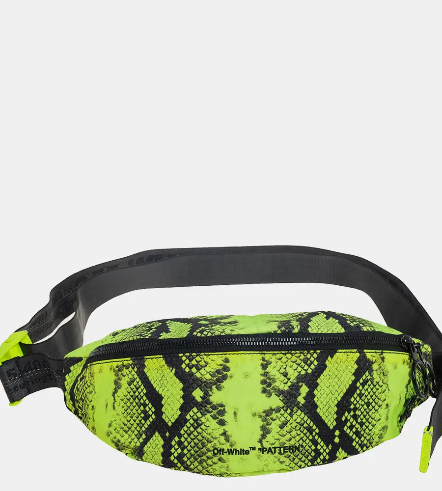 Off-White Neon Green/Black Python Print Nylon Fanny Pack Belt Bag