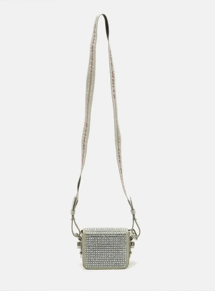 Off-White c/o Virgil Abloh Baby Flap Light Grey Suede Crystal Embellished Bag