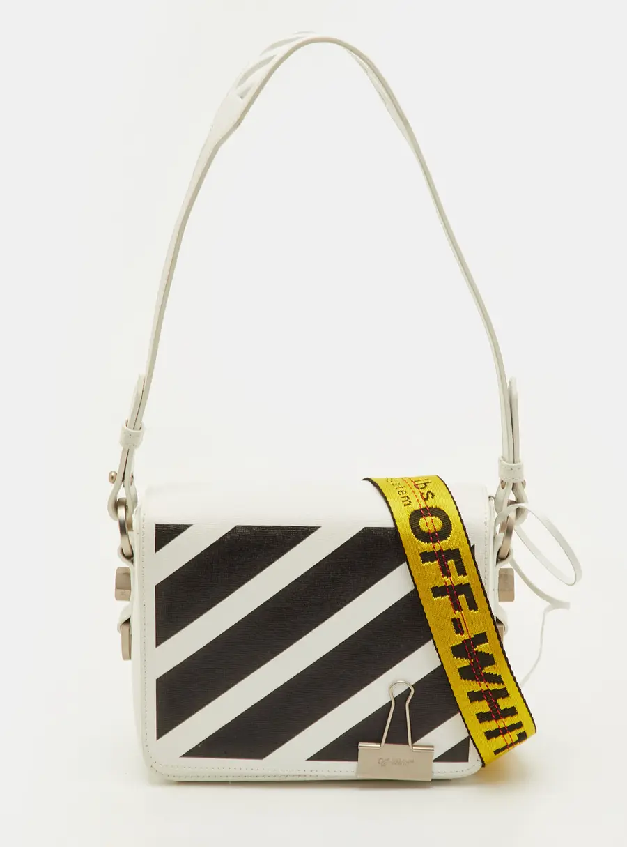 Off-White Binder Clip Mini White/Black Leather Diag Stripe Shoulder Bag