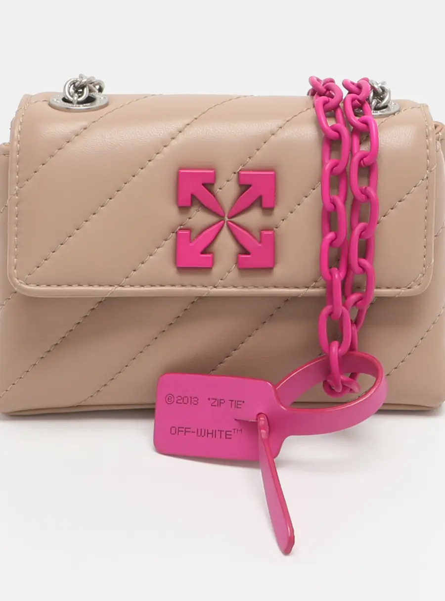 Off-White Jackhammer 17 Beige Quilted Satin Shoulder Bag