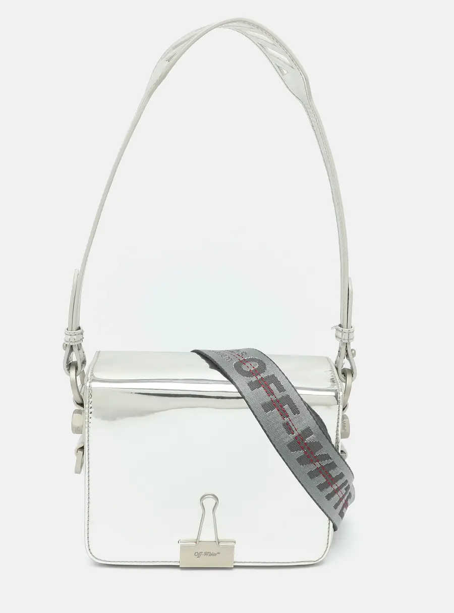 Off-White Binder Clip Mini Silver Leather Shoulder Bag