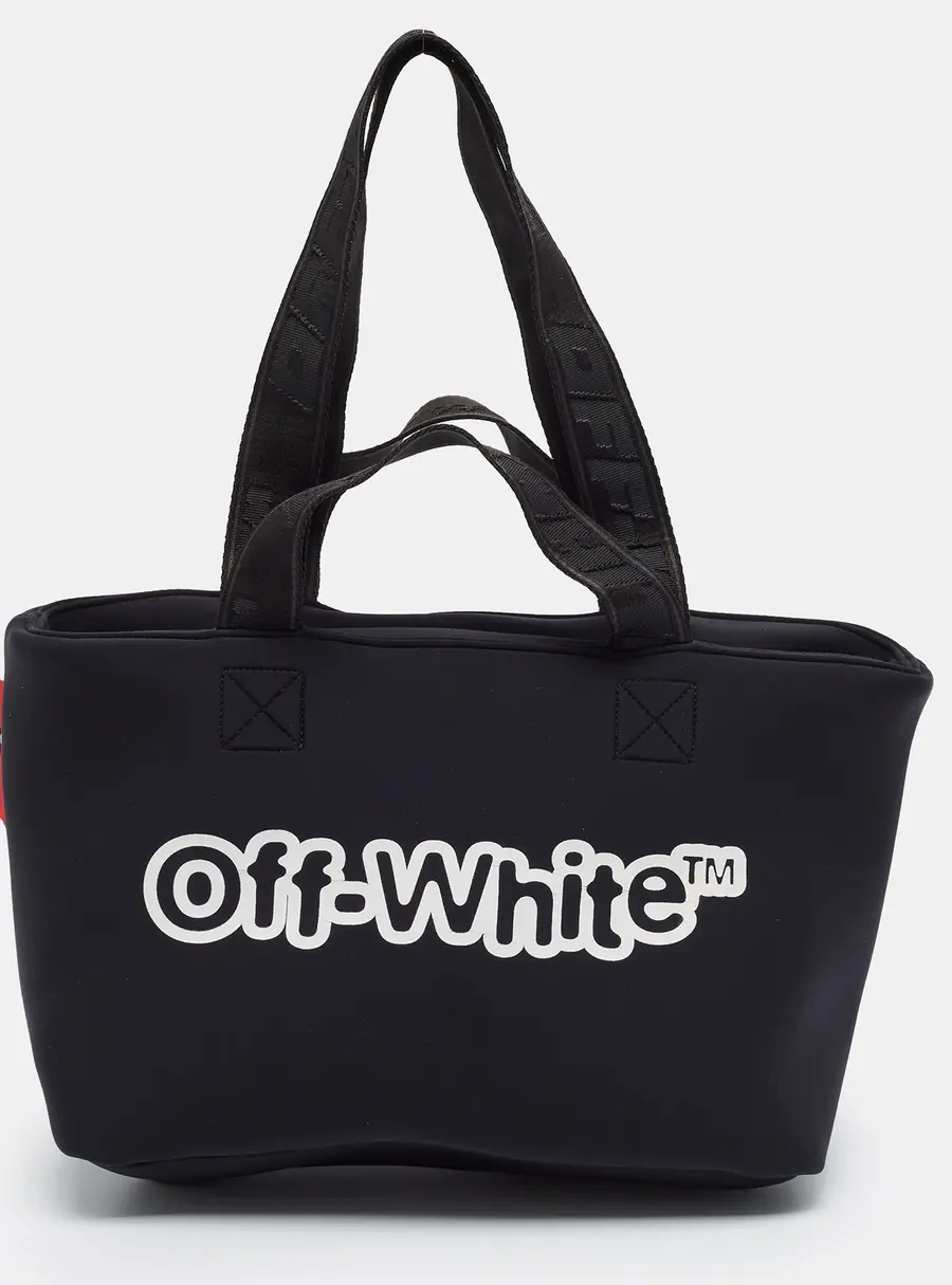 Off-White Commercial Logo Print Black Neoprene Tote