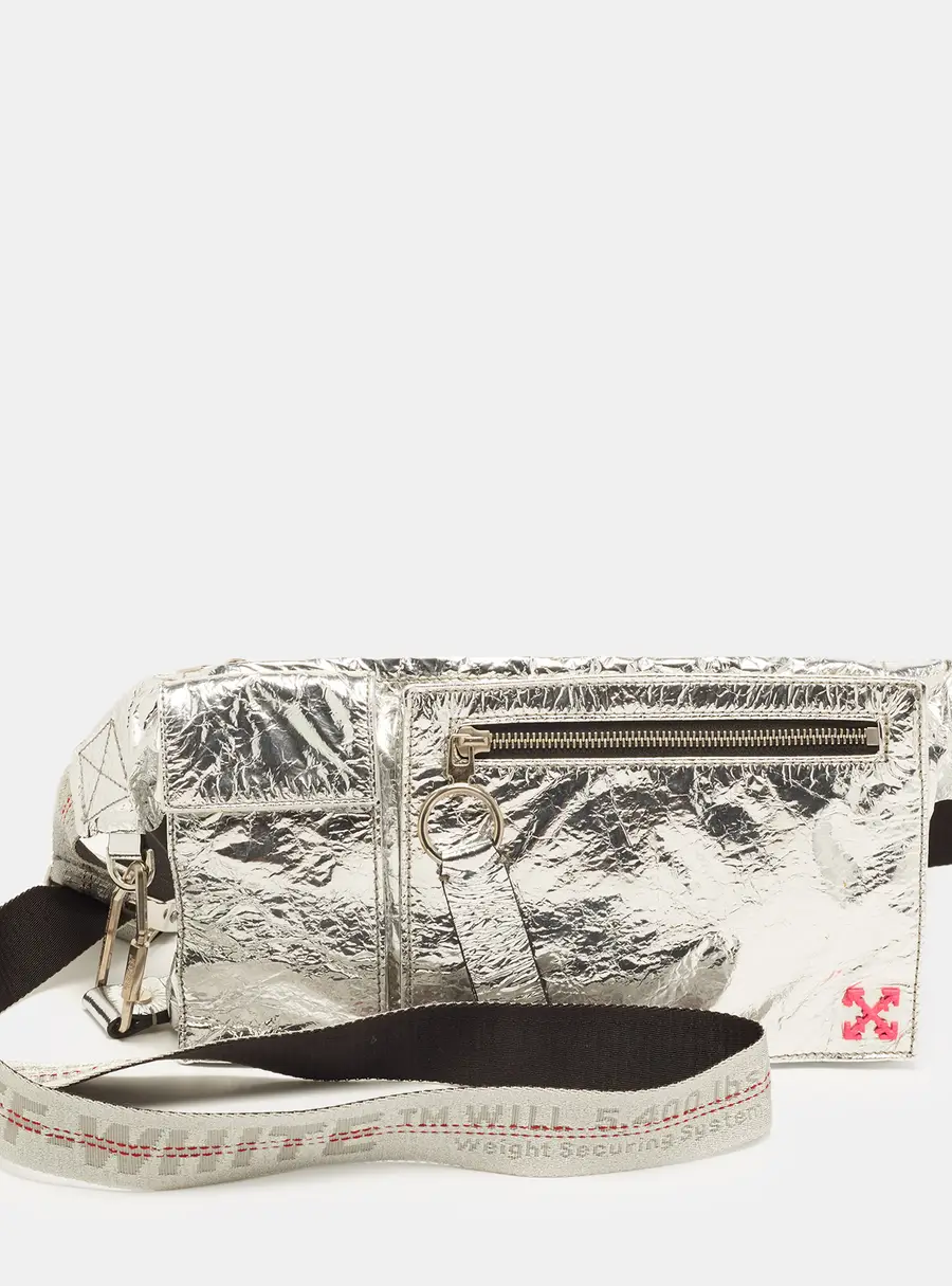 Off-White Silver Crinkle Leather Fanny Pack