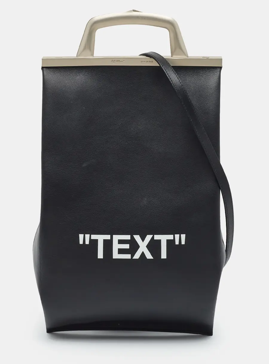 Off-White c/o Virgil Abloh Text Market Black Leather Tote