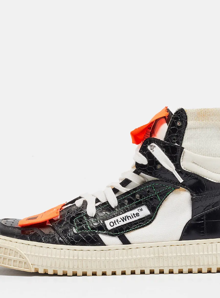 Off-White Black/White Croc Embossed and Canvas Off Court 3.0 High Top Sneakers Size 38