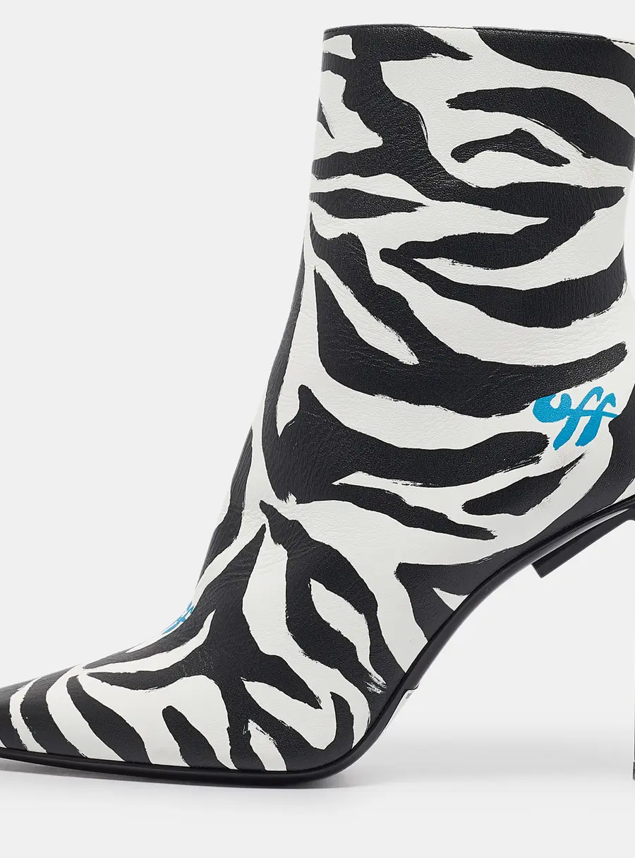 Off-White Black/White Zebra Print Leather Allen Booties Size 38