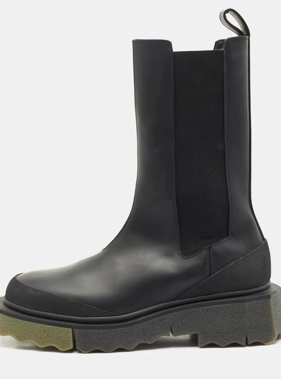 Off-White Black Leather and Elastic Rain Boots Size 38