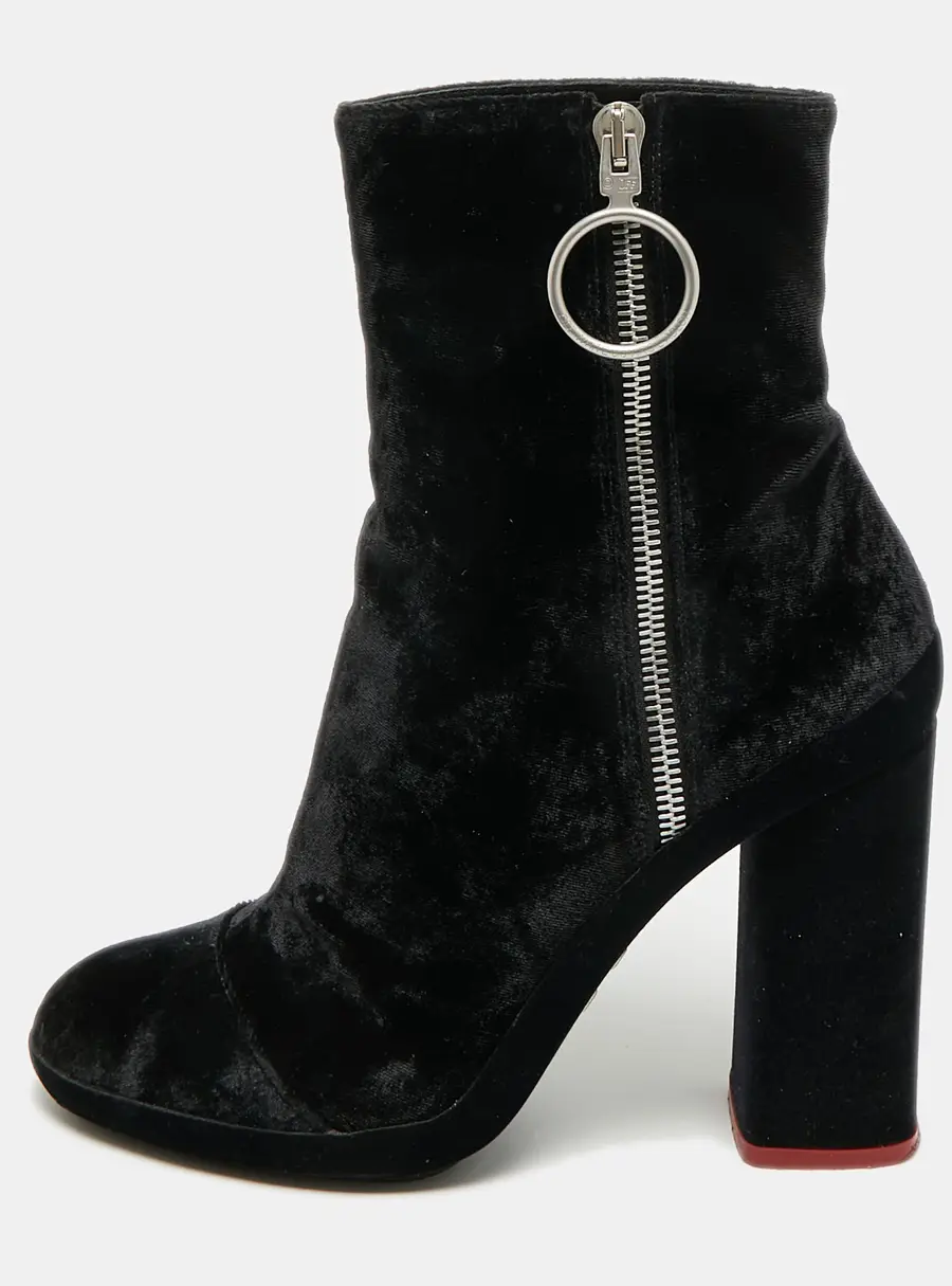 Off-White Size 39 Black Velvet Ankle Length Boots