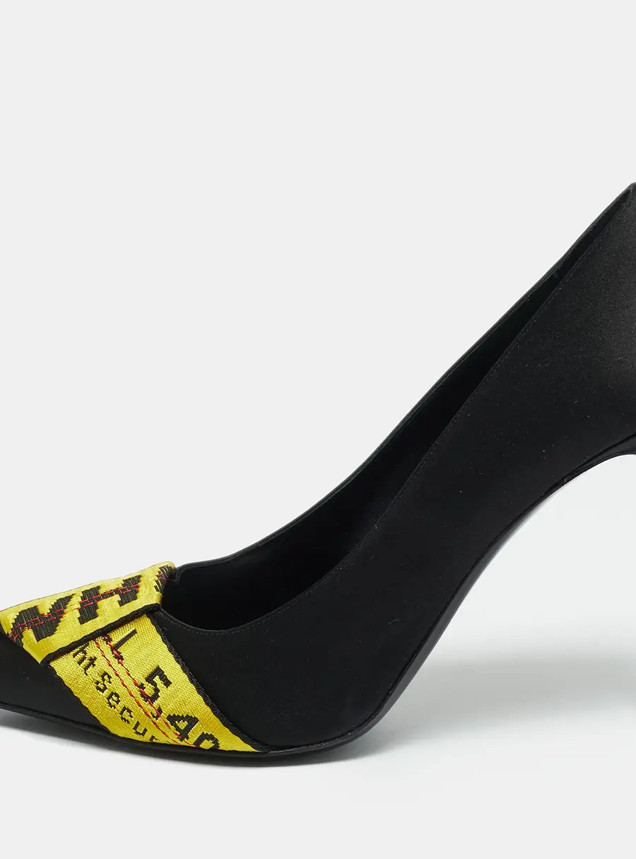 Off-White Commercial Bow Size 40 Black/Yellow Satin and Logo Canvas Pumps