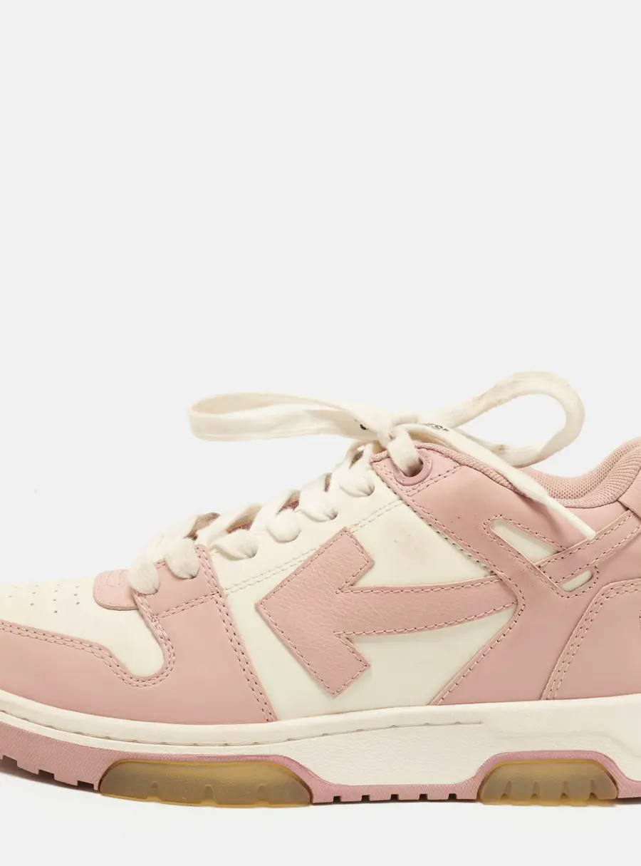 Off-White Out Of Office Size 37 Pink/White Leather Low Top Sneakers
