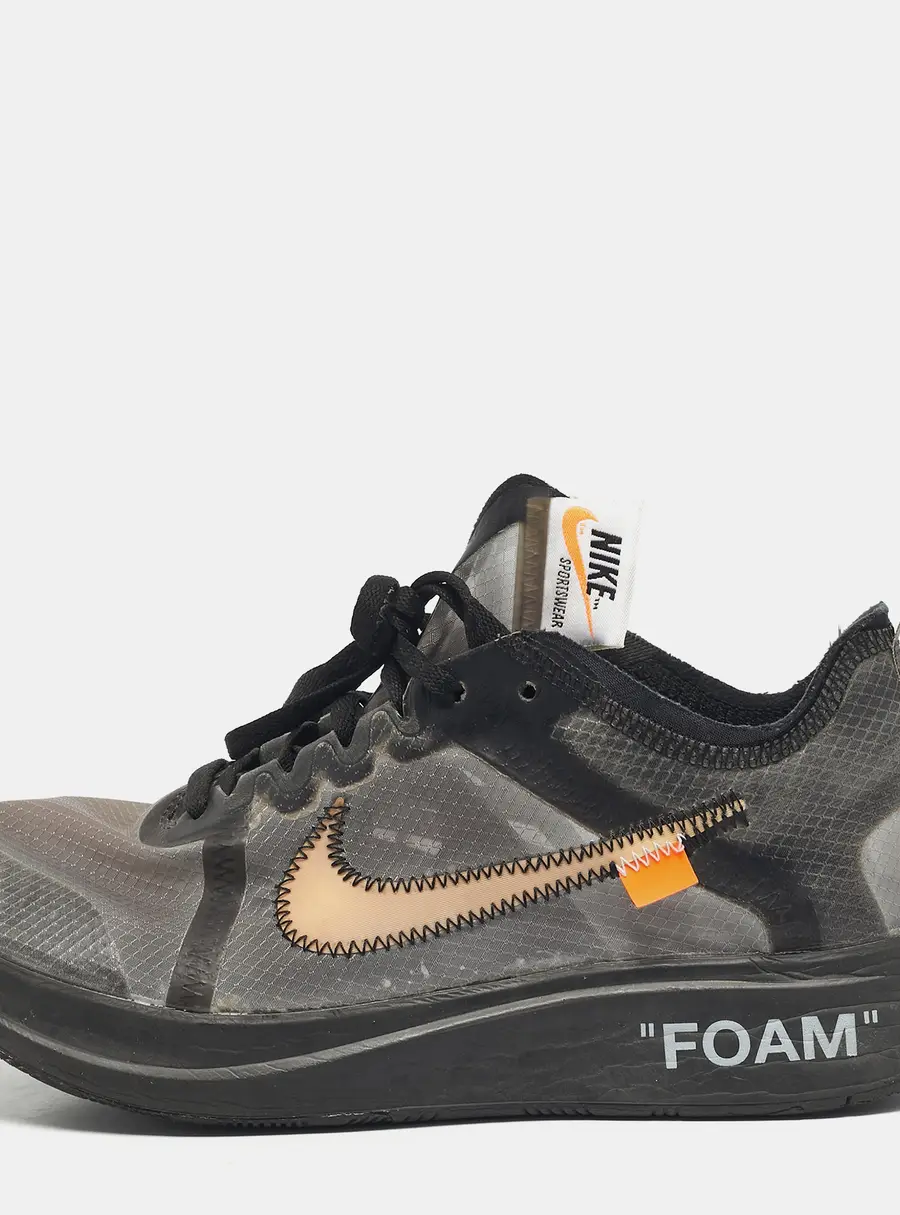 Off White x Nike Black/Silver Mesh And Polyurethane Zoom Fly Low Top Sneakers Size 40,5