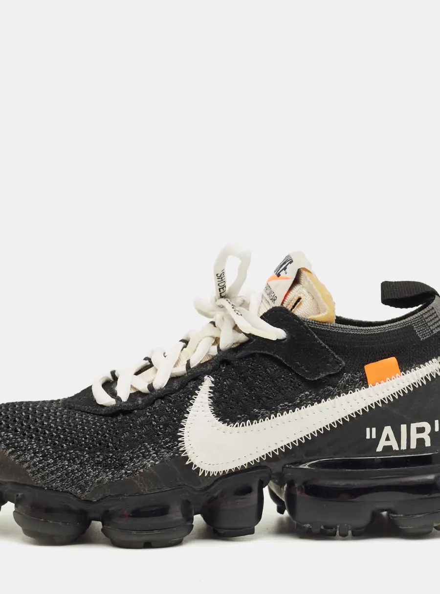 Off-White x Nike Air Vapormax Size 36.5 Black Knit Fabric Low Top Sneakers