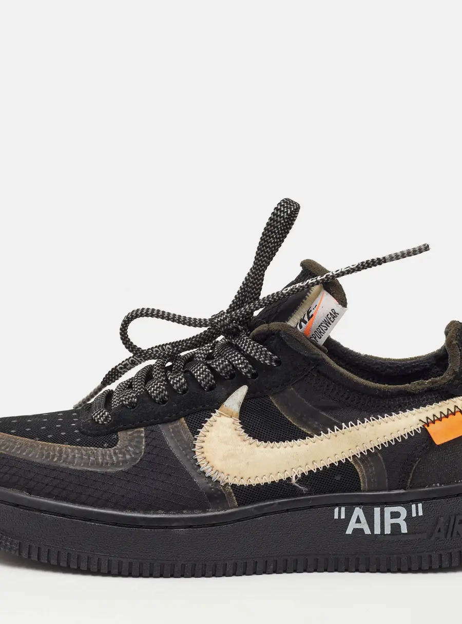 Off-White x Nike Black Air Force 1 Low Size 36.5 Black Mesh and Fabric Lace Up Sneakers