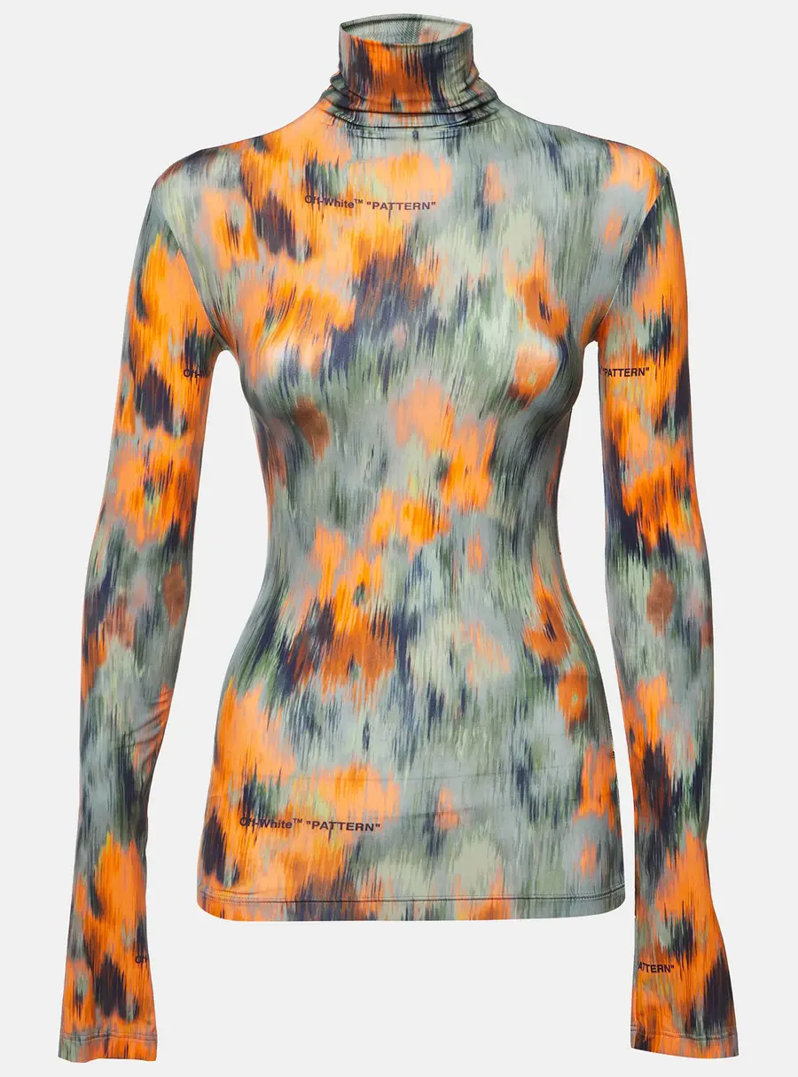 Off-White Multicolor Chine Flower Print Jersey Turtleneck Top S