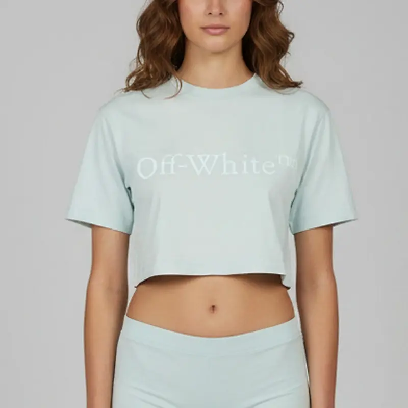 Off-White Blue Logo Graphic Jersey Cropped T-Shirt XS