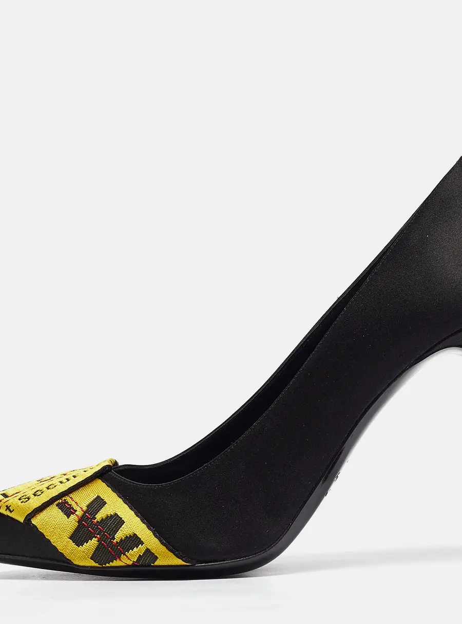 Off-White Black/Yellow Satin and Logo Canvas Commercial Bow Pumps Size 40