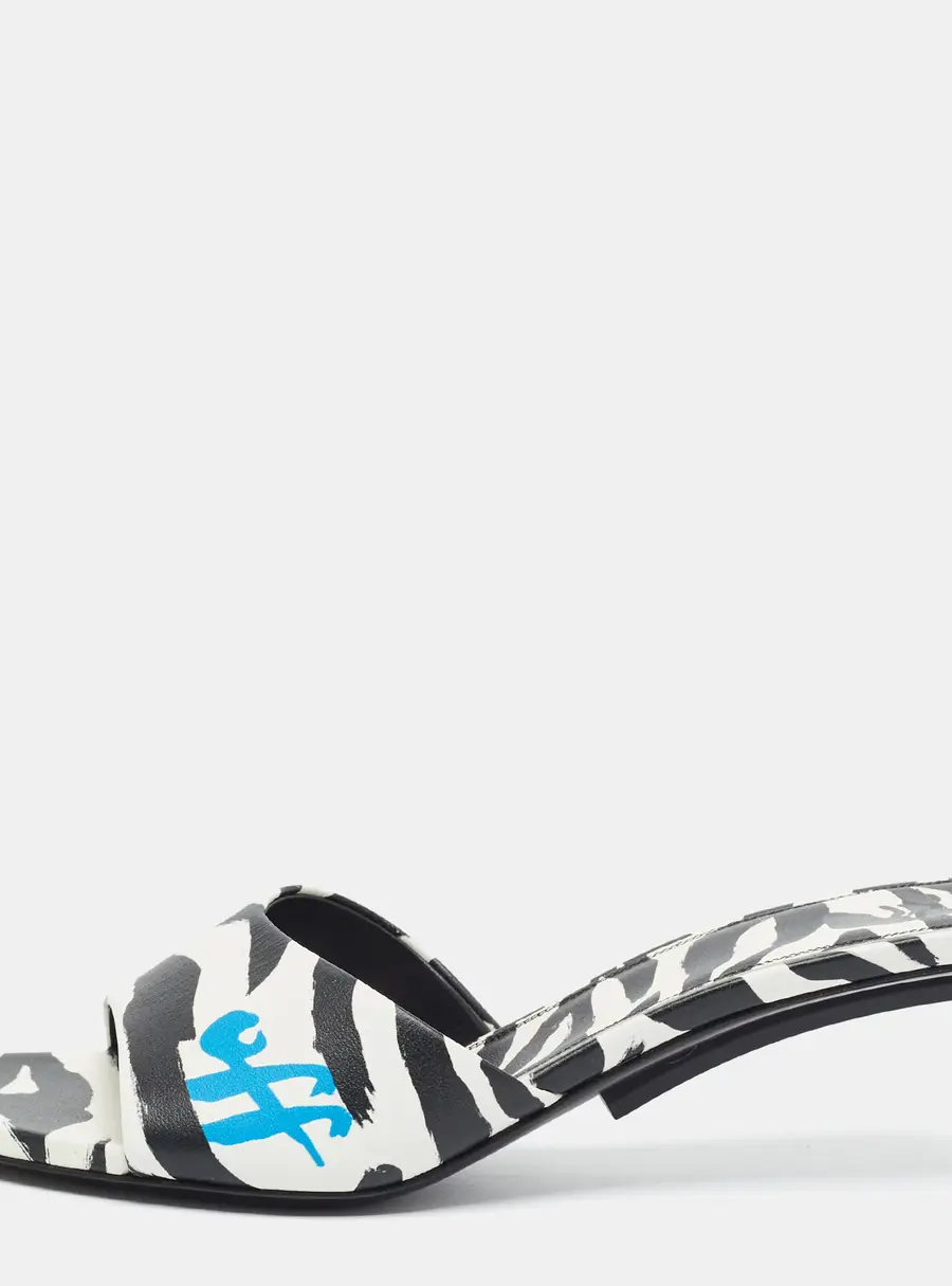 Off-White Allen Size 38 Black/White Zebra Print Leather Slide Sandals