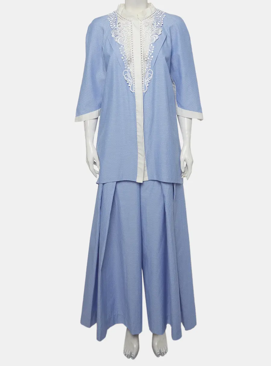 Olena dats Blue Dobby Lace Neckline Set M