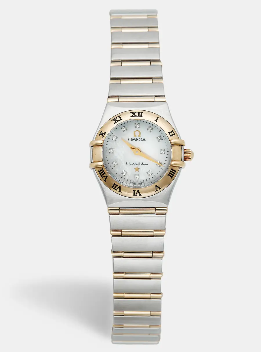 Omega Constellation 1262.75.00 Mother Of Pearl Dial 18k Yellow Gold Stainless Steel Diamond Women's Wristwatch 22.50 mm