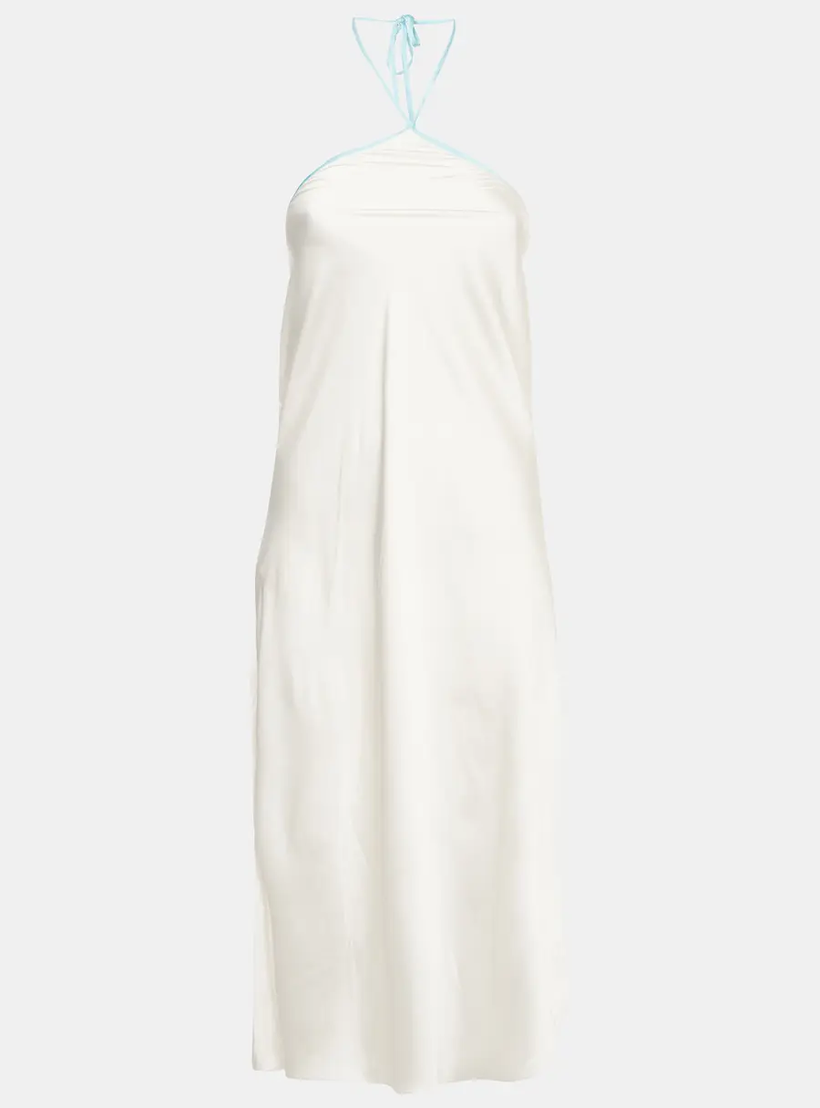 Onarin White Satin Halter Neck Midi Dress XS