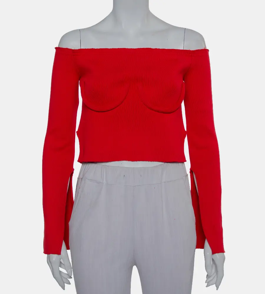 Orseund Iris Red Knit Off Shoulder Crop Top M