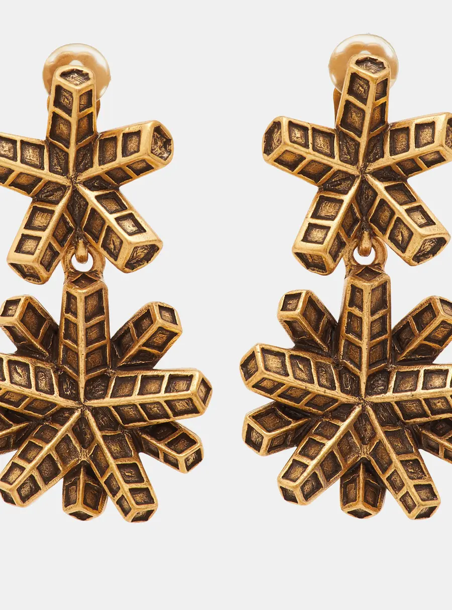 Oscar de la Renta Geometric Gold Tone Dangle Earrings