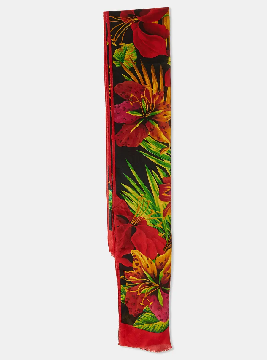 Oscar de la Renta Red Floral Print Silk Stole