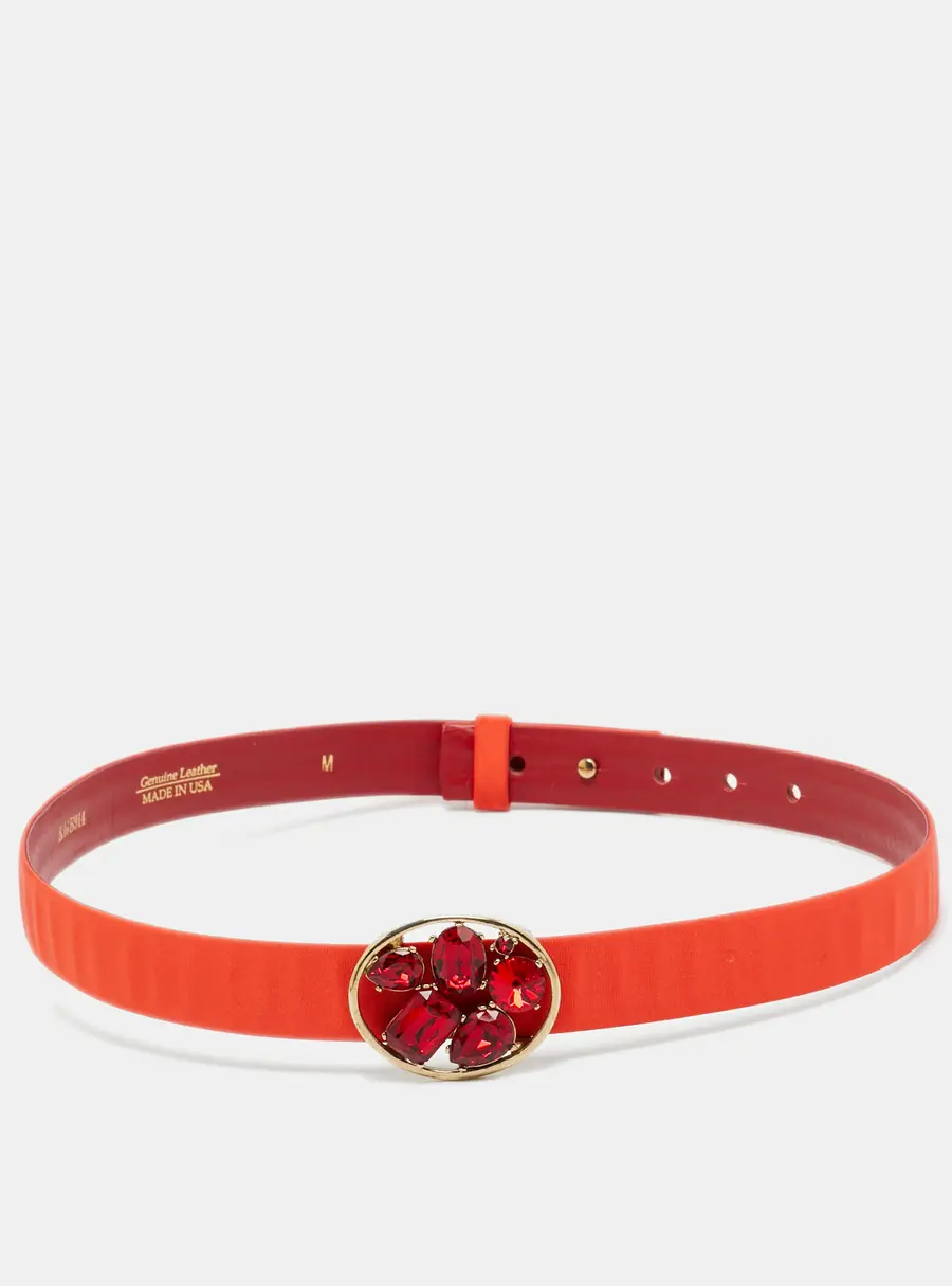 Oscar de la Renta Orange Satin Crystal Embellished Round Waist Belt M
