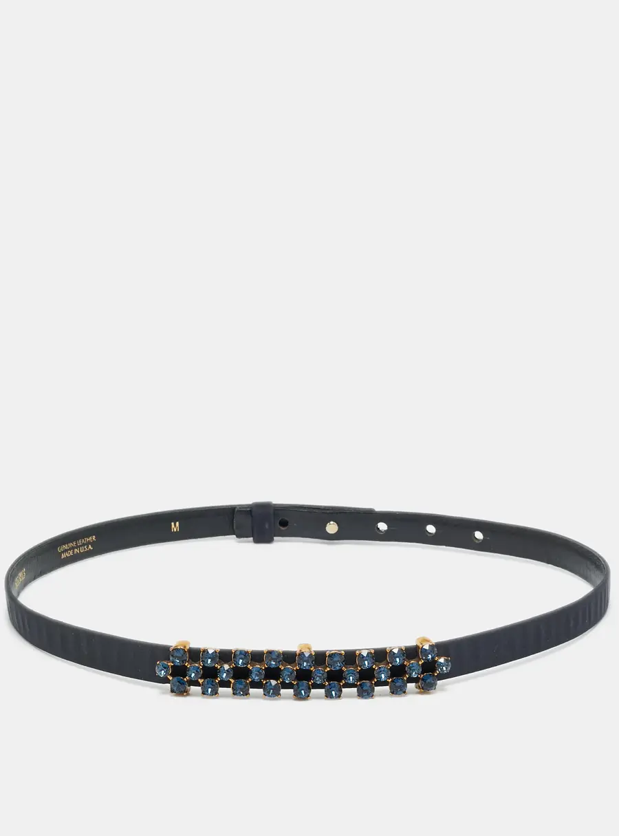 Oscar de la Renta Navy Blue Satin Crystal Embellished Waist Belt M