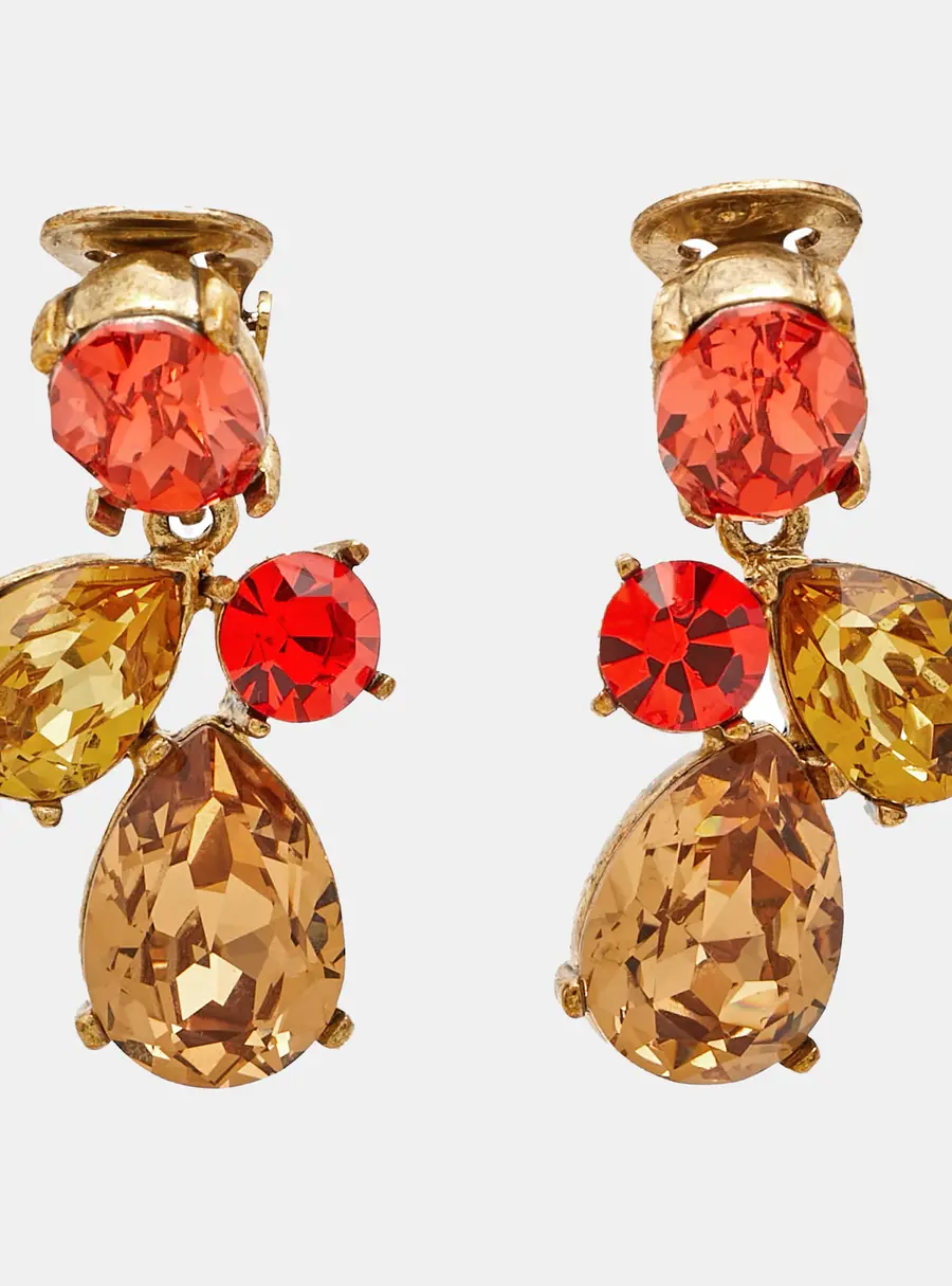 Oscar de la Renta Crystals Gold Tone Earrings